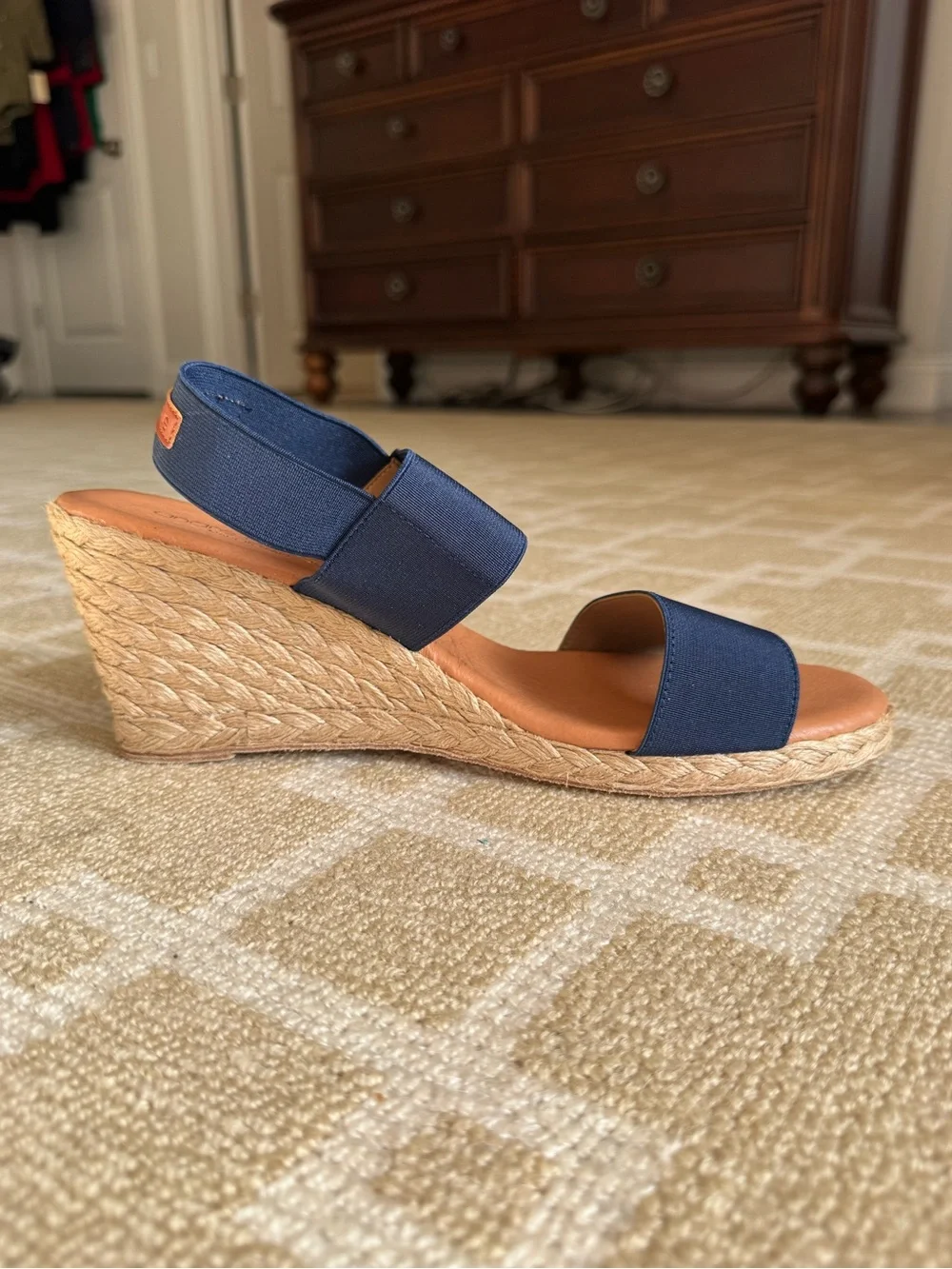 Andre Assous Allison Espadrille Wedge Sandals Navy Elastic Size 11